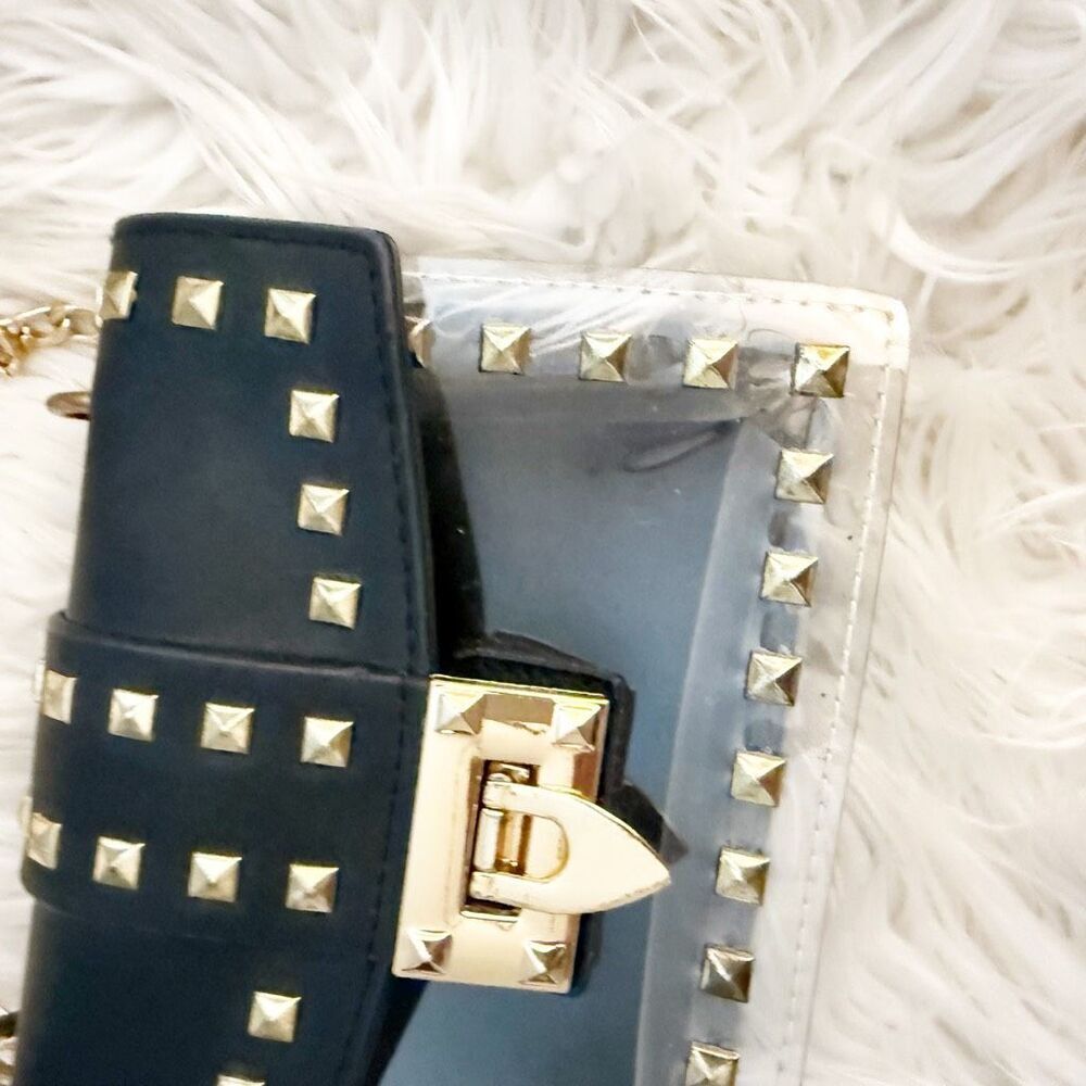 BOUTIQUE | Betty Shoulder Bag Clear Black Gold Tone Studded Chain Strap Stud - Picture 4 of 7